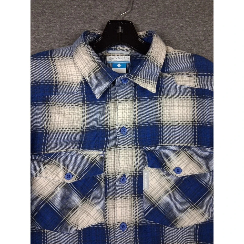 Columbia Mens Jacket S Blue Plaid Flannel Fleece Lined Shacket Gorp Fall Hiking